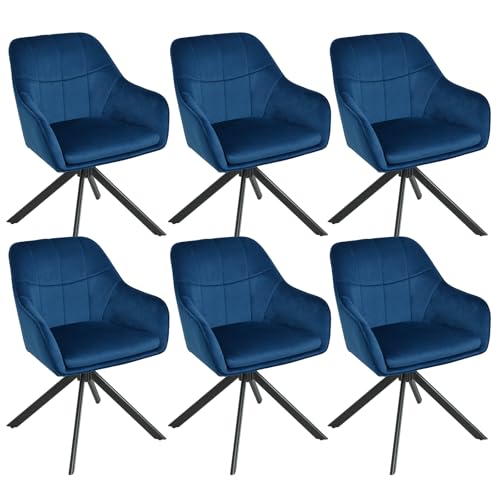 Goeurvant Esszimmerstühle drehbar 6er Set mit Armlehnen Polsterstuhl drehbarer Stühle Esszimmer aus Samt Küchenstuhl mit Metallbeine für Wohnzimmer Esszimmer Dunkelblau von Goeurvant