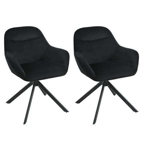 Goeurvant Esszimmerstühle drehbar Schwarz mit Armlehne 2er Set Polsterstuhl Samt drehbarer Stühle Esszimmer Drehstuhl Küchenstuhl mit Metallbeine und Rückenlehne für Wohnzimmer Esszimmer von Goeurvant
