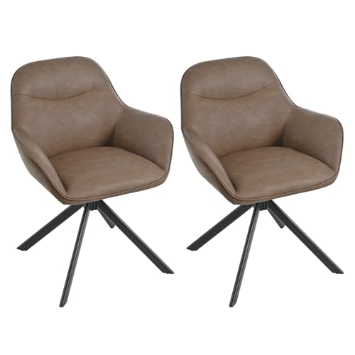 Goeurvant Esszimmerstühle drehbar mit Armlehne 2er Set Küchenstuhl drehbar Polsterstuhl Drehstuhl Esszimmer aus Kunstleder mit Metallbeine und Rückenlehne für Esszimmer Küche Büro, Dunkelbraun von Goeurvant