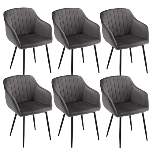 Goeurvant Esszimmerstühle mit Armlehne 6er Set aus Samt Polsterstuhl Küchenstuhl Stühle Esszimmer Wohnzimmerstuhl mit Gepolstertem Sitz Metallbeine, Dunkelgrau von Goeurvant