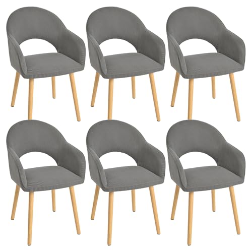Goeurvant Esszimmerstuhl Cord Dunkelgrau 6er Set Küchenstuhl Armlehnenstuhl Polsterstuhl Stühle Esszimmer mit Armlehne und Holzbeine Wohnzimmerstuhl für Küche Wohnzimmer von Goeurvant