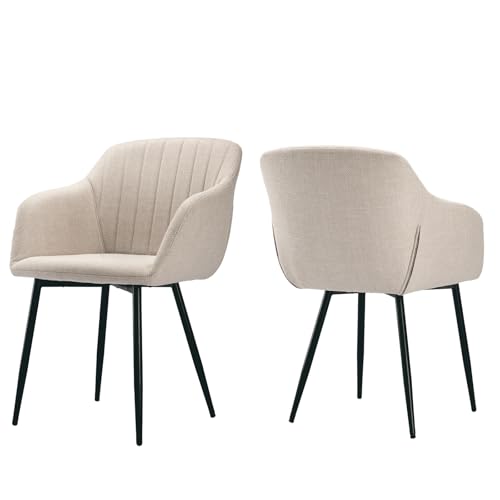 Goeurvant Esszimmerstuhl Beige 2er Set mit Armlehne Stühle Esszimmer Beige Polsterstuhl Küchenstuhl Wohnzimmerstuhl aus Polyester mit Metallbeine und Rückenlehne von Goeurvant