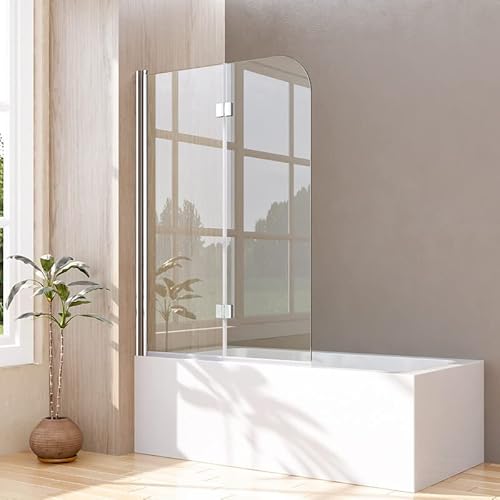 Duschwand für Badewanne 2-teilig 120x140cm Faltbar Duschabtrennung, Glas Badewannenaufsatz Duschtrennwand mit 6mm Nano EGS Sicherheitsglas, Zweiteilige Badewannenfaltwand Trennwand von Goezes