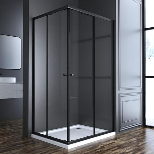 Duschkabine Schiebetür Schwarz Doppelschiebetür 90x100x185cm Eckeinstieg Duschabtrennung 6mm Sicherheitsglas Schiebetüren Echtglas Duschtür Duschwand, Montage auf Duschwanne oder Fliese von Goezes