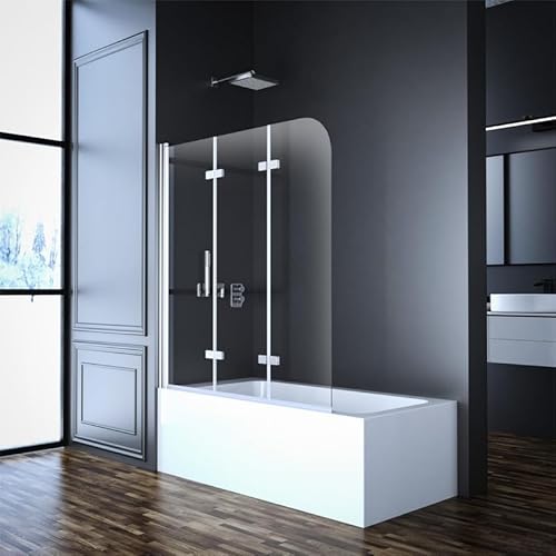 Duschtrennwand 140 x 140 cm Duschwand für Badewanne 3-teilig, Goezes Faltbar Duschabtrennung Glas Badewannenaufsatz, Triple Faltwand Duschwand 6mm ESG Sicherheitsglas mit Nano beschichtung von Goezes