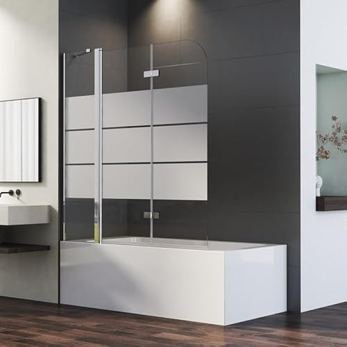 Duschwand für Badewanne 140 x 140 cm 3-teilig Faltbar mit festem Segment Badewannenaufsatz, Gestreift Glas Duschabtrennung Trennwand 6mm EGS Sicherheitsglas, 140cm Badewannenwand Duschwand für Badewanne 140 x 140 cm 3-teilig Faltbar mit festem Segment Badewannenaufsatz, Gestreift Glas Duschabtrennung Trennwand 6mm EGS Sicherheitsglas, 140cm Badewannenwand von Goezes