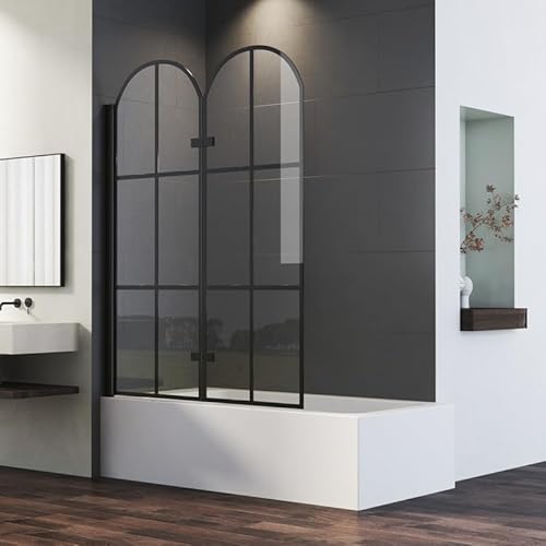 Duschwand für Badewanne 2-teilig 120x140cm Glas Duschabtrennung, Faltbar Badewannen Duschtrennwand aus 6mm Sicherheitsglas, Gewölbter Schwarz Badewannenaufsatz Badewannenfaltwand Duschwand für Badewanne 2-teilig 120x140cm Glas Duschabtrennung, Faltbar Badewannen Duschtrennwand aus 6mm Sicherheitsglas, Gewölbter Schwarz Badewannenaufsatz Badewannenfaltwand von Goezes