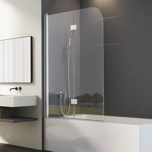 Duschwand für Badewanne 2-teilig 120x140cm Silber Doppelfaltflügeltür Duschtrennwand mit 6mm Nano Glas, Trennwand Faltbar Badewannenwand Sicherheitsglas Badewannenaufsatz Dusche von Goezes