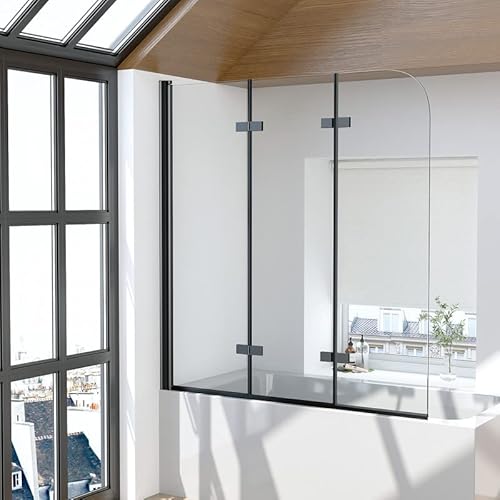 Duschwand für Badewanne 3-teilig 120x140cm Faltbar Duschabtrennung, Schwarz Badewannenaufsatz Duschtrennwand 6mm ESG Sicherheitsglas mit Beidseitig Nano beschichtung, Badewannenfaltwand Trennwand Duschwand für Badewanne 3-teilig 120x140cm Faltbar Duschabtrennung, Schwarz Badewannenaufsatz Duschtrennwand 6mm ESG Sicherheitsglas mit Beidseitig Nano beschichtung, Badewannenfaltwand Trennwand von Goezes