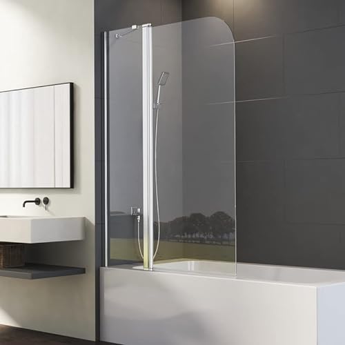 Duschwand für Badewanne 90x140cm 2-teilig Faltbar mit festem Segment Badewannenwand Duschtrennwand, Schwenktür Faltwand Duschabtrennung mit 5mm Nano EGS Glas, Badewannenaufsatz Leichte Reinigung von Goezes