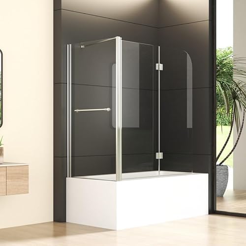 Duschwand für Badewanne mit Seitenwand 75x110x140cm 2-teilig Faltbar Duschabtrennung, Badewannenaufsatz Klappbar Duschtrennwand aus 6mm EGS NANO Glas, Seitenwand mit Handtuchhalter von Goezes