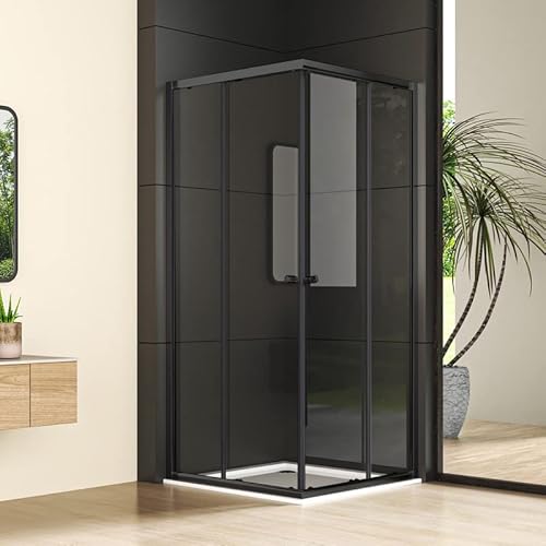 Goezes Eckeinstieg Duschkabine 75x75x185 cm Duschabtrennung mit Doppel Schiebetür, Glas Duschkabine Mattes Schwarz Duschwand Duschschiebetür aus 6mm ESG Sicherheitsglas, Duschtür Höhe 185cm von Goezes