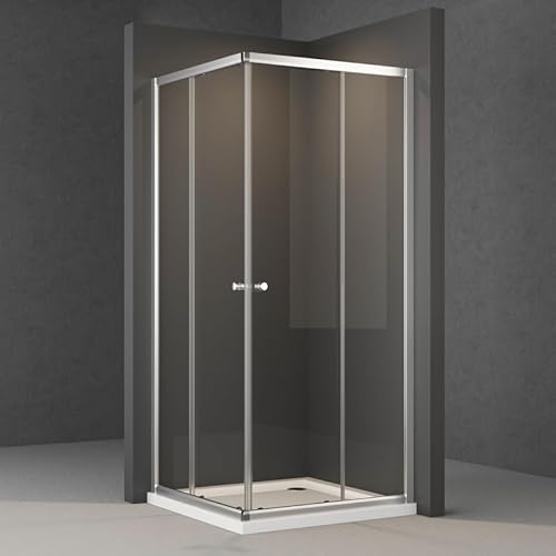 Eckeinstieg Duschkabine Schiebetür 80x80x185cm Doppel Schiebetüren Glas Eckeinstieg Duschabtrennung aus 5mm ESG Sicherheitsglas, Komplettdusche Duschtür Dusche Duschwand Höhe 185cm von Goezes