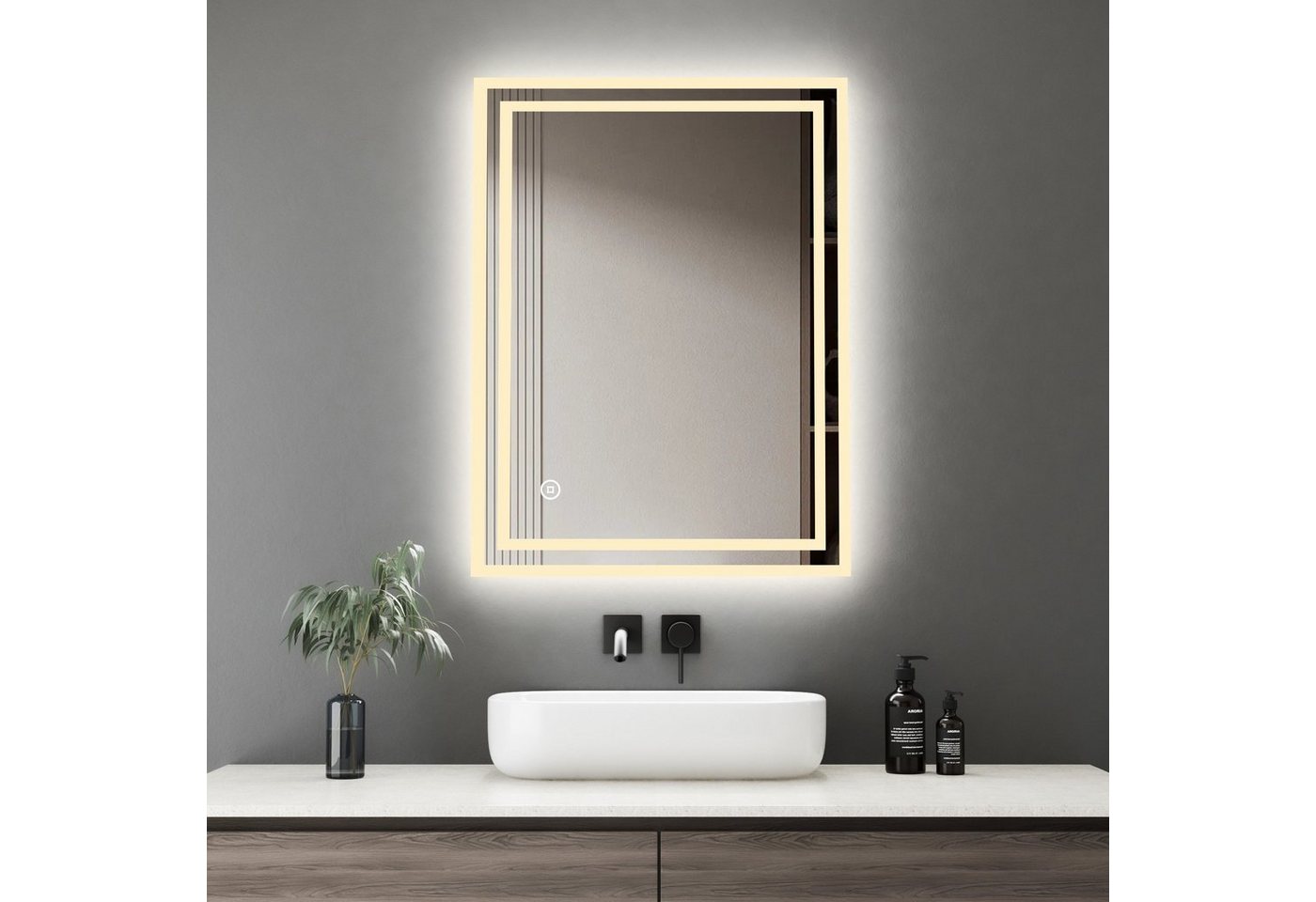 WDWRITTI Spiegel mit beleuchtung Led Badspiegel Touch 50 x 70 80x60 cm mit Wandschalter (Badezimmerspiegel, 100x60, 60x40cm, Speicherfunktion, Helligkeit dimmbar), 3000/4000/6500K von WDWRITTI