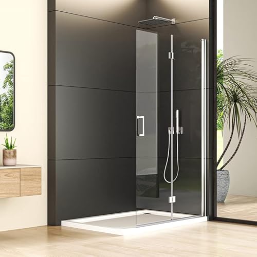 Goezes 100x195cm Walk in Duschwand Doppel Faltbar Walk-in Duschabtrennung Walk-In Dusche 6mm ESG Nano Glas von Goezes