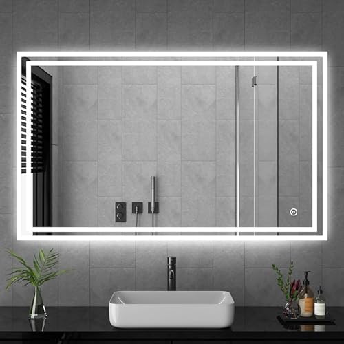 Goezes Badspiegel mit Beleuchtung 70x100cm LED Badezimmerspiegel, Lichtspiegel 3 Lichtfarbe Dimmbare 3000-6500K Kaltweiß Neutral Warmweiß, Bad Spiegel mit Beleuchtet, Badspiegel mit Touchschalter von Goezes