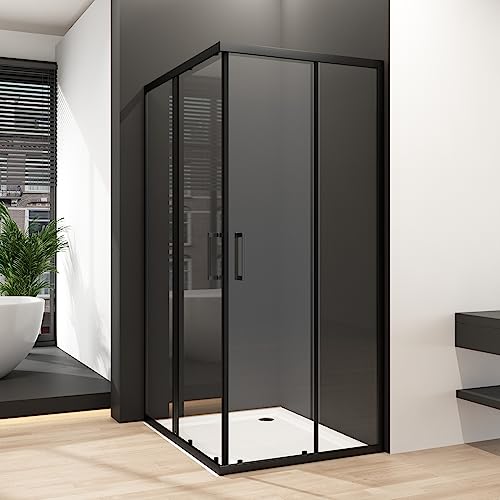 Goezes Duschkabine Eckeinstieg 80x100cm, Duschkabine Schwarz mit Doppel Schiebetüren 6 mm ESG Glas Duschabtrennung Dusche Duschwand Höhe 185cm von Goezes