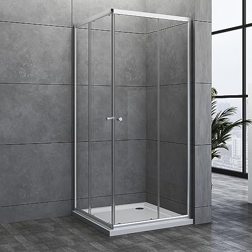 Goezes Duschkabine Eckeinstieg 90x90 cm Schiebetür Duschabtrennung, Glas Eckeinstieg Duschkabine 90 x 90 cm Schiebetüren Eckdusche aus 6mm ESG Sicherheitsglas, Dusche Duschwand Höhe: 185cm von Goezes