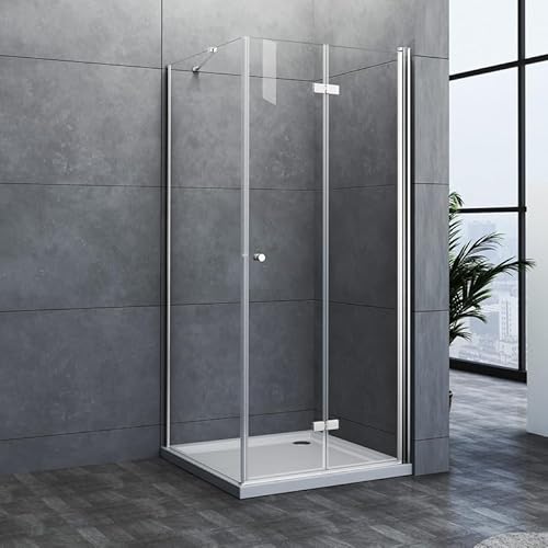 Goezes Duschkabine Eckeinstieg Falttür 120x90cm Duschabtrennung mit Seitenwand, Glas Eckeinstieg Dusche Faltbar Duschwand aus 6mm Sicherheitsglas, ESG Echtglas Duschtür Höhe 185cm von Goezes