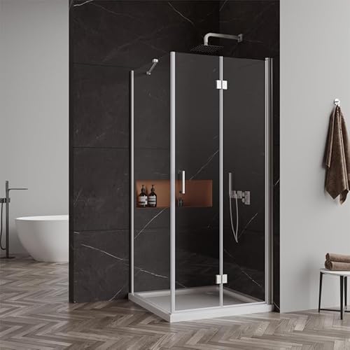 Goezes Duschkabine mit Falttür 80x120 cm Eckeinstieg Duschkabine mit Seitenwand, Duschabtrennung Dusche mit festem Seitenteil Eckdusche aus 6 mm ESG Nano Easy-Clean Glas Duschwand Höhe 195cm von Goezes