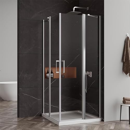 Goezes Duschkabine mit Schwingtür 75 x 90 cm Eckeinstieg Duschabtrennung, Doppelt Schwingtüren Dusche Glas Duschkabine Duschtür Eckdusche aus 6 mm ESG Nano Glas, Duschwand Höhe: 185cm von Goezes