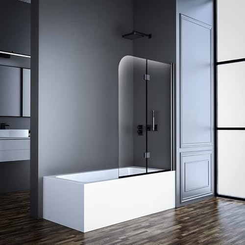 Goezes Duschwand für Badewanne 100x140cm Schwarz 2-teilig faltbar Duschwand Badewannenaufsatz Duschtrennwand Duschabtrennung für Badewanne mit 6mm Nano Glas von Goezes