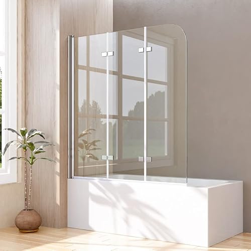Goezes Duschwand für Badewanne 130x140cm 3-teilig faltbar, Badewannenaufsatz Duschabtrennung Duschtrennwand mit 6mm Nano Glas, Klappbar Duschwand von Goezes