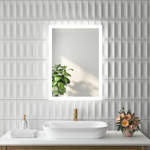 Goezes LED Badspiegel 40x60 cm Wandspiegel mit Beleuchtung, Rechteckiger Badezimmerspiegel LED Badezimmer Wandmontage Spiegel Badspiegel mit 6500K Kaltweiß Beleuchtung von Goezes