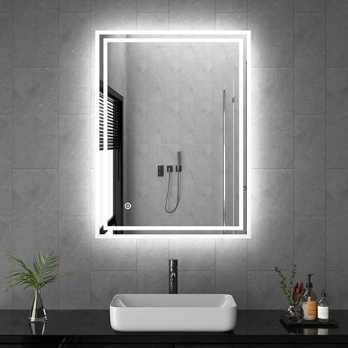 Goezes LED Badspiegel 40x60cm Badezimmerspiegel mit Beleuchtung 3 Lichtfarbe 3000-6400K kaltweiß Neutral Warmweiß Rechteckiger Badspiegel, Badezimmer Lichtspiegel Schminkspiegel mit Touchschalter von Goezes