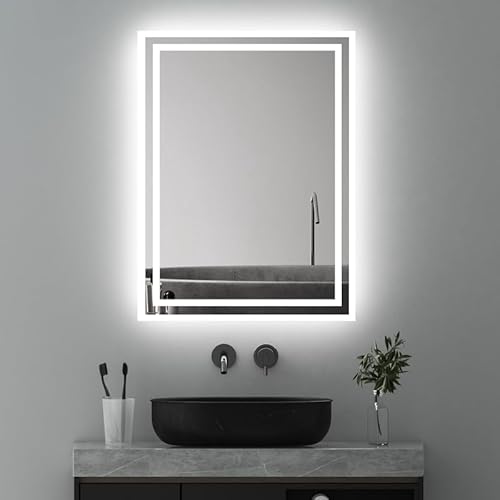 Goezes LED Badspiegel mit Beleuchtung 40x60cm Badezimmerspiegel 6500K Kaltweiß LED Badspiegel Rechteckiger Badezimmer LED Bad Spiegel mit Beleuchtet, Lichtspiegel Schminkspiegel mit Licht von Goezes