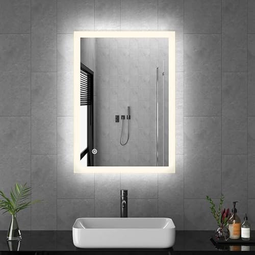 Goezes LED Badspiegel mit Beleuchtung 40x60cm Badezimmerspiegel Wandspiegel 3 Lichtfarbe Dimmbare 3000-6500K Rechteckiger Badezimmer Spiegel, Wandmontage Schminkspiegel mit Touchschalter von Goezes