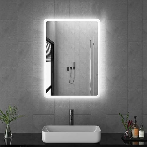 Goezes LED Badspiegel mit Beleuchtung 40x60cm Badezimmerspiegel Wandspiegel Kaltweiß 6500K LED Badezimmer Rechteckiger Wand Spiegel, Wandmontage Lichtspiegel Schminkspiegel von Goezes