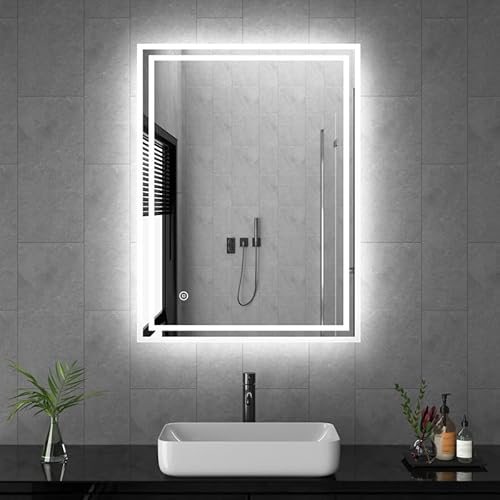 Goezes LED Badspiegel mit Beleuchtung 50x70cm Badezimmerspiegel Wandspiegel 3 Lichtfarbe Dimmbare 3000-6500K Rechteckiger Badezimmer Spiegel, Wandmontage Schminkspiegel mit Touchschalter von Goezes