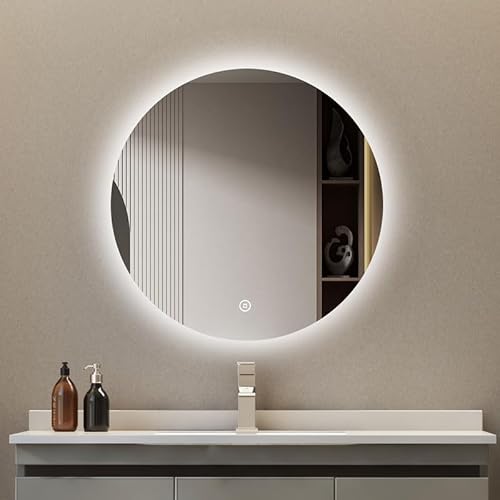 Goezes LED Badspiegel mit Beleuchtung 60cm Rund Badezimmerspiegel, Dimmbarer 3 Farben Badezimmer Schminkspiegel mit Licht, Lichtspiegel mit Touchschalter, 3000-6500K Warmweiß/Kaltweiß/Neutral von Goezes