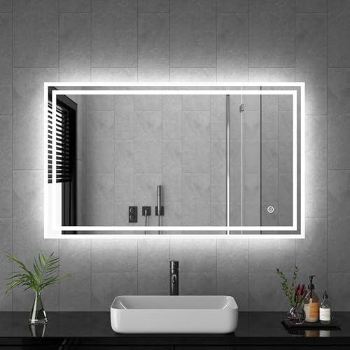 Goezes LED Badspiegel mit Beleuchtung 60x100cm Lichtspiegel Badezimmerspiegel 3 Lichtfarbe Dimmbare 3000-6500K Kaltweiß Warmweiß LED Bad Spiegel mit Beleuchtet, Schminkspiegel mit Touchschalter von Goezes