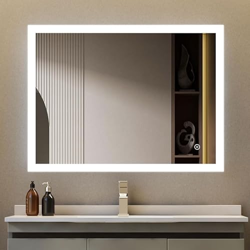 Goezes LED Badspiegel mit Beleuchtung 60x80cm Badezimmerspiegel Dimmbarer 3 Farben, Schminkspiegel mit Licht, Badezimmer Lichtspiegel mit Touchschalter, Warmweiß/Kaltweiß/Neutral 3000-6500K von Goezes