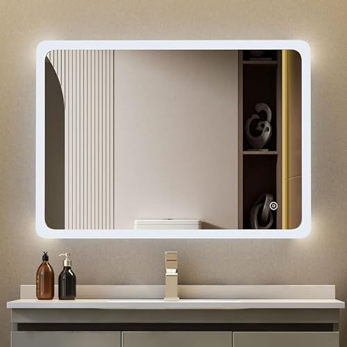 Goezes LED Badspiegel mit Beleuchtung 60x80cm Badezimmerspiegel Dimmbarer 3 Farben, Schminkspiegel mit Licht, Badezimmer Lichtspiegel mit Touchschalter, Warmweiß/Kaltweiß/Neutral 3000-6500K von Goezes