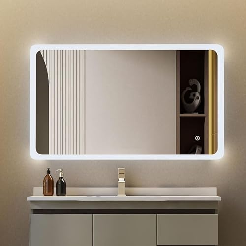 Goezes LED Badspiegel mit Beleuchtung 70x100cm Badezimmerspiegel Dimmbarer 3 Farben, Schminkspiegel mit Licht, Badezimmer Lichtspiegel mit Touchschalter, Warmweiß/Kaltweiß/Neutral 3000-6500K von Goezes