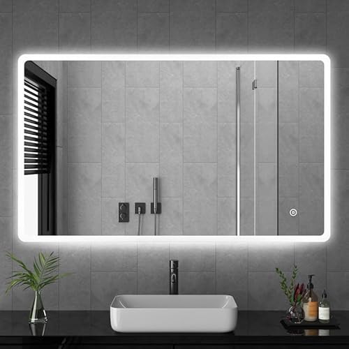Goezes LED Badspiegel mit Beleuchtung 70x120cm Badezimmerspiegel, 120x70cm Groß Rechteckig Badspiegel 3 Lichtfarbe Dimmbare 3000-6500K, Wandspiegel Schminkspiegel mit Touchschalter von Goezes