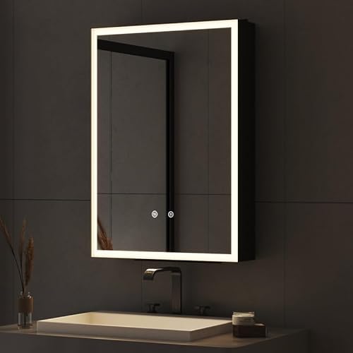 Goezes LED Spiegelschrank mit Beleuchtung Badezimmerschrank, Medizinschrank mit 3-Farben Dimmbar, Defog, Badschrank Wandschrank Hängeschrank für Badezimmer mit Doppelseitiger Spiegel (40x60x12.5cm) von Goezes