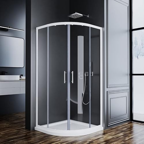 Goezes Rund Doppel Schiebetür Duschkabine 90x90cm Duschabtrennung Runddusche Eckeinstieg Schiebetüren Viertelkreis Halbkreis Dusche mit 6mm ESG Glas Weiß Höhe 185cm von Goezes