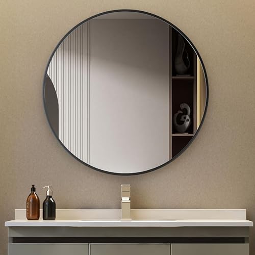 Goezes Schwarz Wandspiegel 80cm Rund Spiegel, dekorativer HD Rund Spiegel mit Schwarz Metall Rahmen, ideal für Badezimmer, Schlafzimmer, Waschraum, Wohnzimmer, Eingang Wanddekoration von Goezes