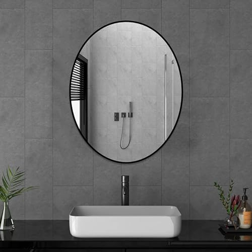 Goezes Spiegel 50x70cm Schwarz Wandspiegel Oval Spiegel dekorativer HD Schminkspiegel mit Schwarz Rahmen Badspiegel für Badezimmer, Waschraum, Schlafzimmer, Wohnzimmer von Goezes