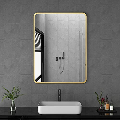 Goezes Spiegel Gold Badezimmerspiegel 40x60cm Gold Rechteckiger Metallrahmen Badspiegel Morden Dekorative Wandspiegel für Waschraum, Waschräume, Schlafzimmer, ohne LED von Goezes