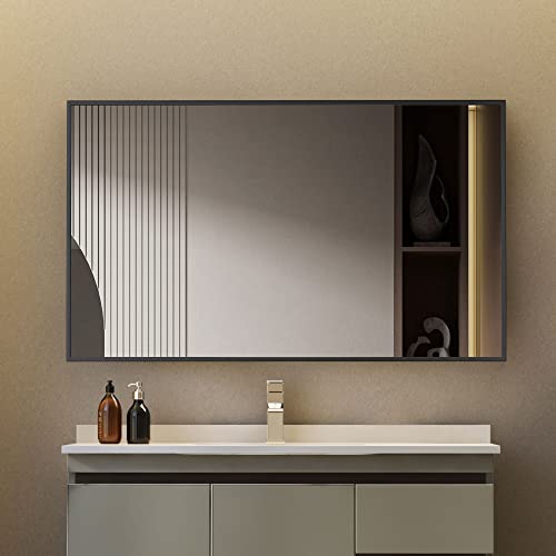 Goezes Spiegel groß Schwarz 60x100 cm Wandspiegel Rechteckiger Badspiegel Wandmontage Badezimmerspiegel Metallrahmen Schminkspiegel für Badezimmer, Schlafzimmer, Wohnzimmer von Goezes