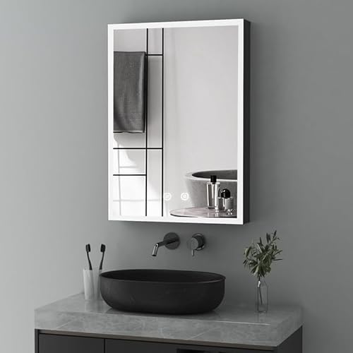 Goezes Spiegelschrank mit Beleuchtung LED Medizinschrank 50x70x12.5cm, Badezimmerschrank Badschrank mit 3-Farben Dimmbar, Defog, Hängeschrank Wandschrank für Badezimmer mit Doppelseitiger Spiegel von Goezes