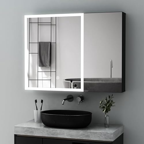 Goezes Spiegelschrank mit Beleuchtung LED Medizinschrank 60x80x12.5cm, Badezimmerschrank Badschrank mit 3-Farben Dimmbar, Defog, Hängeschrank Wandschrank für Badezimmer mit Doppelseitiger Spiegel von Goezes