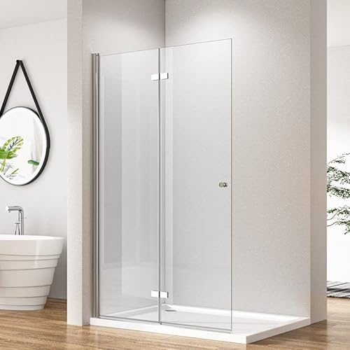 Goezes Walk in Duschwand, 90x185 cm Falttür Walk in Dusche Doppel Faltbar Duschtrennwand Walk-in Duschabtrennung Walk in Dusche 6mm ESG-Sicherheitsglas von Goezes