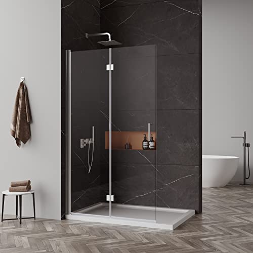 Goezes Walk in Duschwand 100x195cm Doppel Faltbar Walk-in Duschabtrennung Walk in Dusche 6mm ESG Nano Glas von Goezes