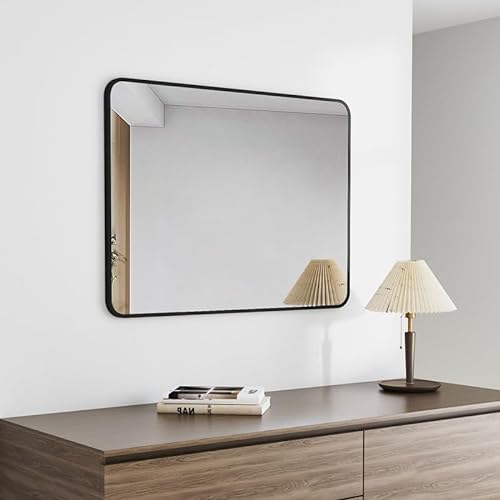 Goezes Wandspiegel 40 x 60 cm rechteckig Schwarz Spiegel, 60x40cm Wandspiegel mit Schwarz Rahmen Badspiegel Schminkspiegel, ideal für Badezimmer, Waschraum, Schlafzimmer, Wohnzimmer von Goezes
